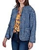 Ruby Rd. Denim Floral Stritch Point Collar Long Sleeve Button Front Jacket - Image 3