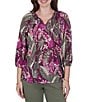Ruby Rd. Desertwillow Slub Knit Split V-Neck 3/4 Cuffed Sleeve Tassel Tie Top - Image 1