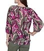 Ruby Rd. Desertwillow Slub Knit Split V-Neck 3/4 Cuffed Sleeve Tassel Tie Top - Image 2