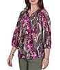 Ruby Rd. Desertwillow Slub Knit Split V-Neck 3/4 Cuffed Sleeve Tassel Tie Top - Image 4