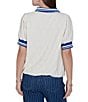 Ruby Rd. Diamond Eyelet Textured Polo Collar Elbow Length Contrast Trim Top - Image 2