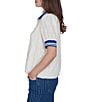 Ruby Rd. Diamond Eyelet Textured Polo Collar Elbow Length Contrast Trim Top - Image 3
