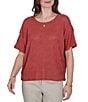 Ruby Rd. Diamond Textured Knit Scoop Neck Elbow Length Sleeve Top - Image 1