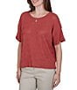 Ruby Rd. Diamond Textured Knit Scoop Neck Elbow Length Sleeve Top - Image 3