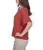 Ruby Rd. Diamond Textured Knit Scoop Neck Elbow Length Sleeve Top - Image 4