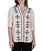 Ruby Rd. Double Cotton Gauze Embroidered Point Collar 3/4 Roll-Tab Sleeve Button-Front Shirt - Image 1