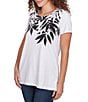 Ruby Rd. Embellished Abstract Palm Print Crew Neck Short Sleeve T-Shirt, Color:White/Black - Image 3