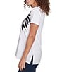 Ruby Rd. Embellished Abstract Palm Print Crew Neck Short Sleeve T-Shirt, Color:White/Black - Image 4