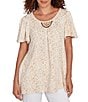 Ruby Rd. Embellished Beaded Macrame Scoop Neck Short Sleeve Top, Color:Jute/Multi - Image 1
