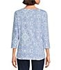 Ruby Rd. Embellished Floral Print Boat Neck 3/4 Sleeve Top, Color:Bluebird Multi - Image 2