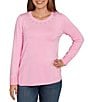 Ruby Rd. Embellished Sparkle Crew Neck Long Sleeve Knit Sweater, Color:Pink - Image 1