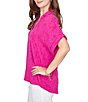 Ruby Rd. Embossed Gauze Woven Paisley Spread Collar Short Rolled Sleeves Top - Image 3