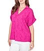 Ruby Rd. Embossed Gauze Woven Paisley Spread Collar Short Rolled Sleeves Top - Image 4
