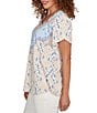 Ruby Rd. Embroidered Beaded Printed Sweetheart Neck Short Tulip Sleeve Top, Color:Jute Multi - Image 3