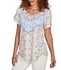Ruby Rd. Embroidered Beaded Printed Sweetheart Neck Short Tulip Sleeve Top, Color:Jute Multi - Image 4