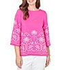 Ruby Rd. Embroidered Boat Neck 3/4 Sleeve Top - Image 1