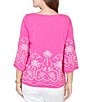 Ruby Rd. Embroidered Boat Neck 3/4 Sleeve Top - Image 2