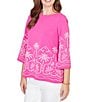 Ruby Rd. Embroidered Boat Neck 3/4 Sleeve Top - Image 3