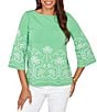 Ruby Rd. Embroidered Boat Neck 3/4 Sleeve Top - Image 5