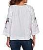 Ruby Rd. Embroidered Floral Scoop Neck 3/4 Sleeve Button-Front Blouse - Image 2