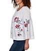 Ruby Rd. Embroidered Floral Scoop Neck 3/4 Sleeve Button-Front Blouse - Image 3
