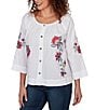 Ruby Rd. Embroidered Floral Scoop Neck 3/4 Sleeve Button-Front Blouse - Image 4