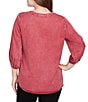 Ruby Rd. Embroidered Floral Twill Banded Collar 3/4 Sleeve Button Front Shirt, Color:Sangria - Image 2