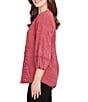 Ruby Rd. Embroidered Floral Twill Banded Collar 3/4 Sleeve Button Front Shirt, Color:Sangria - Image 3