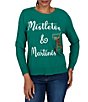 Ruby Rd. Embroidered Mistletoe & Martinis Crew Neck Long Sleeve Sweater - Image 1