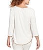 Ruby Rd. Embroidered Scoop Neck 3/4 Sleeve Soft Jersey Knit Top, Color:Ivory - Image 2