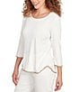 Ruby Rd. Embroidered Scoop Neck 3/4 Sleeve Soft Jersey Knit Top, Color:Ivory - Image 4