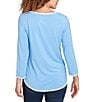 Ruby Rd. Embroidered Scoop Neck 3/4 Sleeve Soft Jersey Knit Top, Color:Bluebell - Image 2