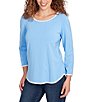 Ruby Rd. Embroidered Scoop Neck 3/4 Sleeve Soft Jersey Knit Top, Color:Bluebell - Image 4