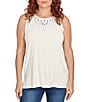 Ruby Rd. Embroidered Soft Jersey Knit Embellished Crew Neck Sleeveless Top, Color:Canvas - Image 1