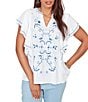 Ruby Rd. Embroidered Split V-Neck Short Flutter Sleeve Top - Image 1