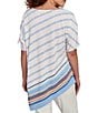Ruby Rd. Embroidered Stripe Scoop Neck Short Sleeve Asymmetric Hem Knit Top, Color:Blue Sky/Multi - Image 3