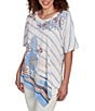 Ruby Rd. Embroidered Stripe Scoop Neck Short Sleeve Asymmetric Hem Knit Top, Color:Blue Sky/Multi - Image 4