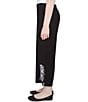 Ruby Rd. Embroidered Tropical Fern Wide Leg Pull-On Cropped Pants, Color:Black - Image 3