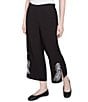 Ruby Rd. Embroidered Tropical Fern Wide Leg Pull-On Cropped Pants, Color:Black - Image 4