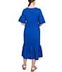 Ruby Rd. Embroidered V-Neck Elbow Sleeve Tiered Hem Midi Dress, Color:French Blue - Image 2