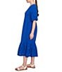 Ruby Rd. Embroidered V-Neck Elbow Sleeve Tiered Hem Midi Dress, Color:French Blue - Image 4