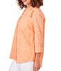 Color:Cantaloupe - Image 3 - Eyelet Diamond Woven Point Collar 3/4 Roll-Tab Sleeve Button-Front Shirt