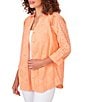 Color:Cantaloupe - Image 4 - Eyelet Diamond Woven Point Collar 3/4 Roll-Tab Sleeve Button-Front Shirt