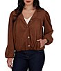 Ruby Rd. Faux Suede Notch Collar Long Sleeve Bubble Hem Button Front Jacket - Image 1