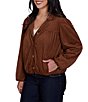 Ruby Rd. Faux Suede Notch Collar Long Sleeve Bubble Hem Button Front Jacket - Image 3