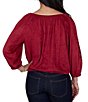Ruby Rd. Faux Suede Scoop Neck 3/4 Blouson Floral Cutout Sleeve Top - Image 2