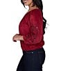 Ruby Rd. Faux Suede Scoop Neck 3/4 Blouson Floral Cutout Sleeve Top - Image 3
