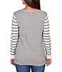 Ruby Rd. Fine-Gauge Knit V-Neck Long Stripe Sleeve Maltese Sweater, Color:Grey Multi - Image 2