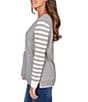 Ruby Rd. Fine-Gauge Knit V-Neck Long Stripe Sleeve Maltese Sweater, Color:Grey Multi - Image 3