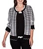 Ruby Rd. Fine Gauge Stripe Scalloped Long Sleeve Button-Front Sweater - Image 1